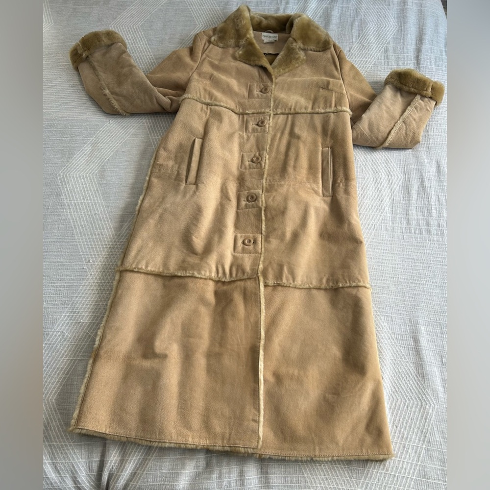Charles Klein Tan Suede Shearling Coat